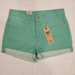 Levi's mid rise green-ish 501 shorts sz 30. NWT